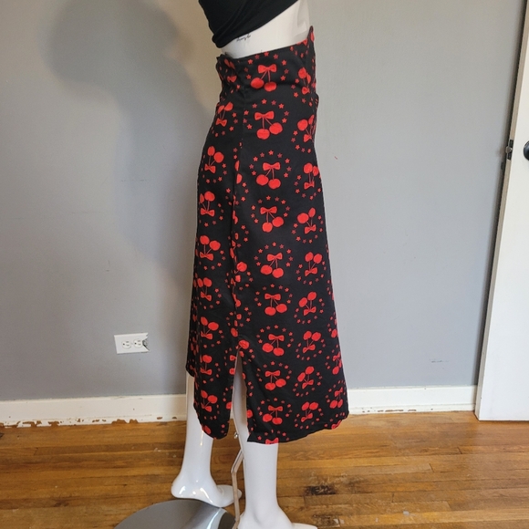 Collectif Cherry Midi Skirt with Notched Waist, VGUC, Size 12 - Picture 2 of 8